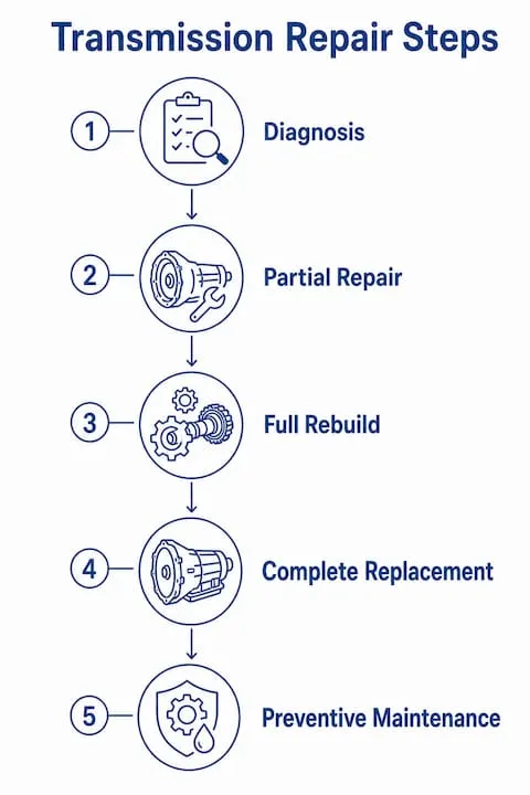 Infographic illustrating Toyota transmission repair steps