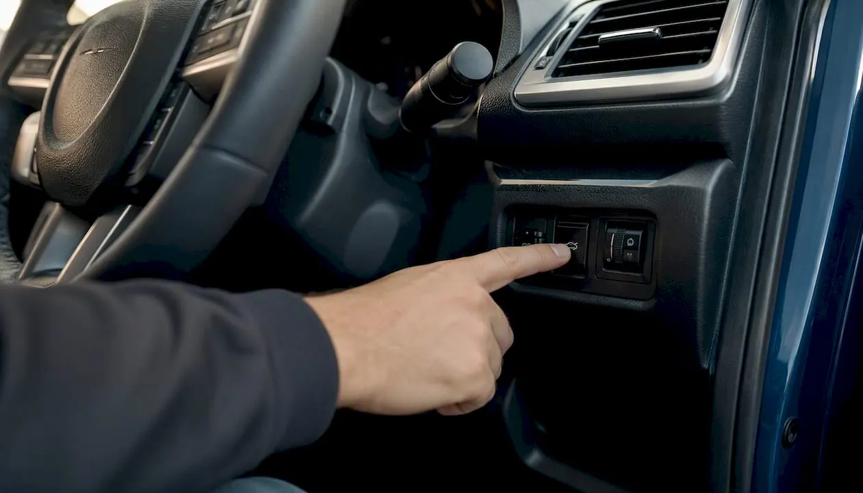 Hand pressing VSC OFF button inside vehicle