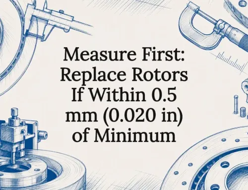 Measure First: Replace Rotors If Within 0.5 mm (0.020 in) of Minimum