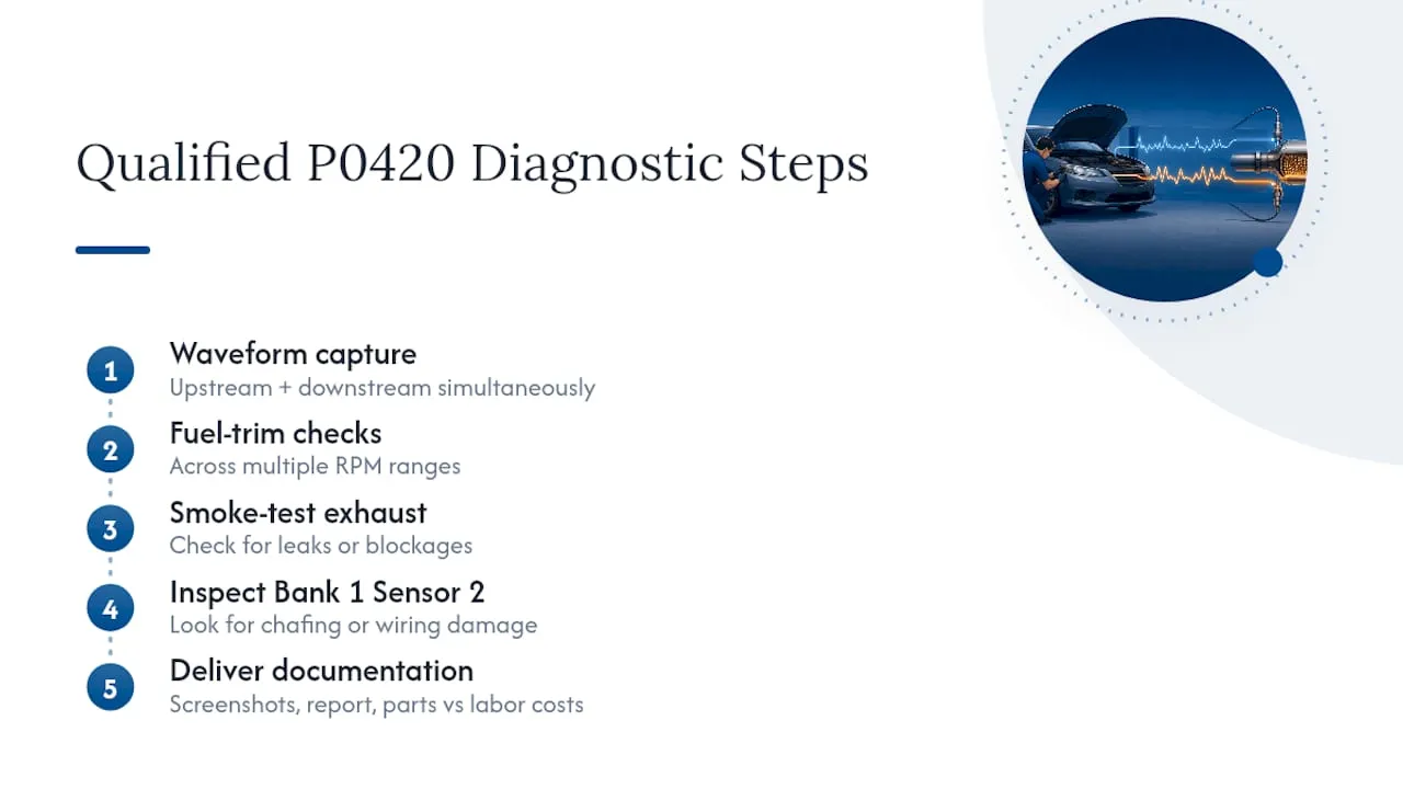 P0420 diagnostic workflow from waveforms to wiring