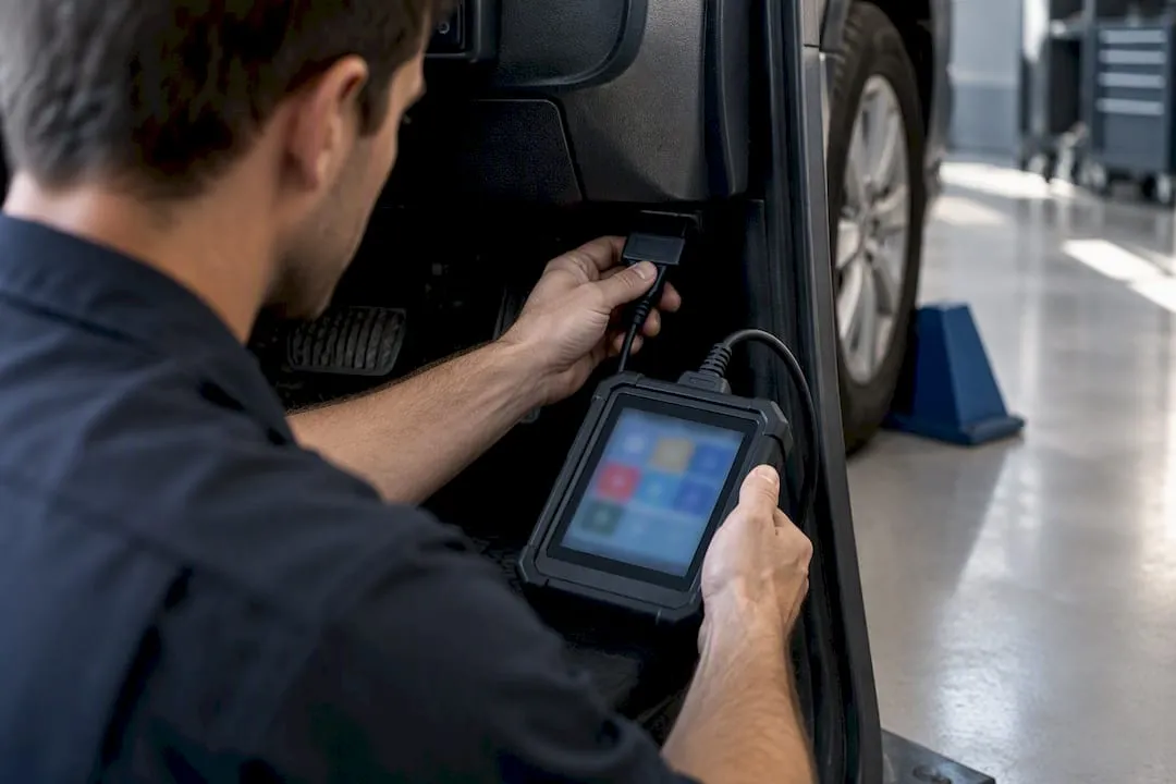 Technician connecting an ABS scan tool
