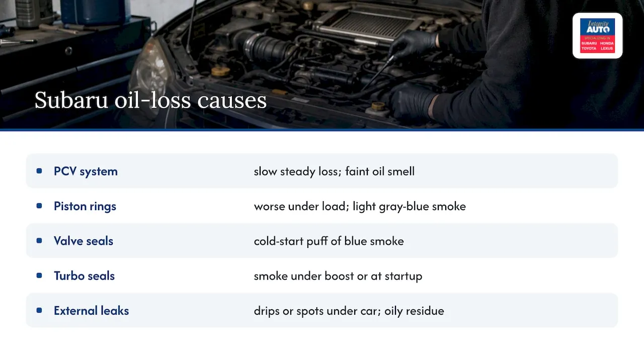 Five Subaru oil loss causes and symptoms
