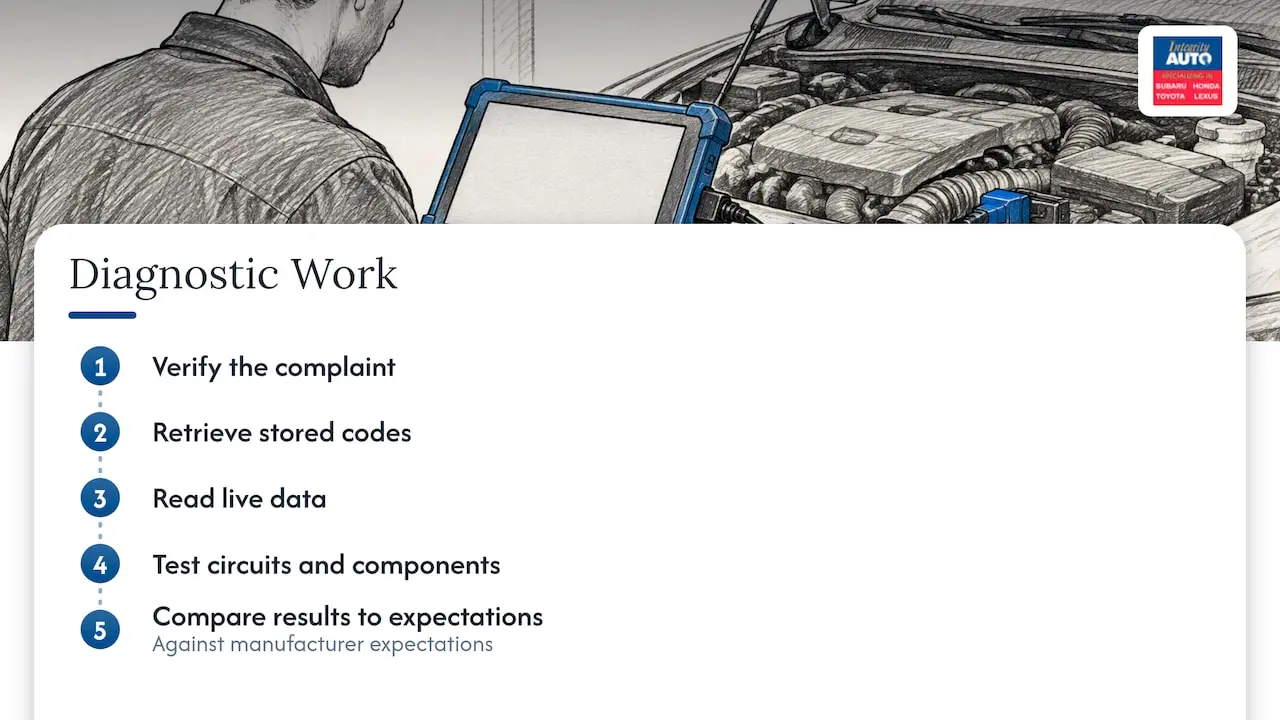 Five stages of vehicle diagnostic testing