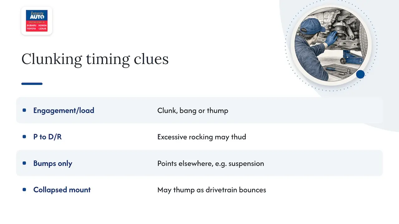 Clunking, banging or thumping — overview diagram